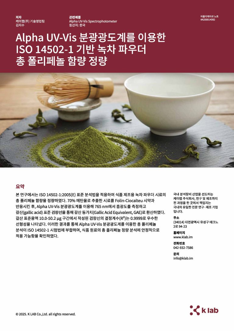 Alpha_UV-Vis 분광광도계를 이용한 ISO 14502-1 기반 녹차 파우더 총 폴리페놀 함량 정량